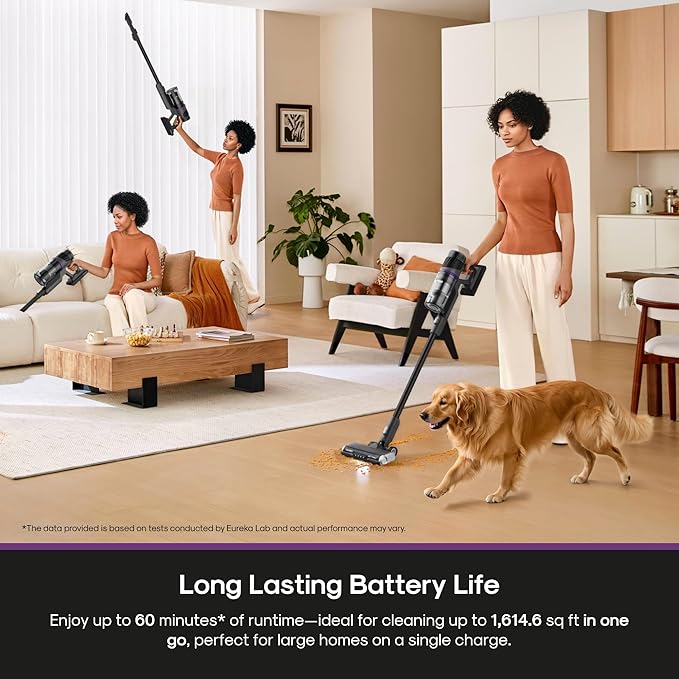 Eureka Cordless Stick Vacuum Cleaner ReactiSense 440, 60-Min Runtime, Anti-Tangle Brushroll, Intelligent Sensing Technology, Ideal for Pet Hair, HardFloors & Carpets