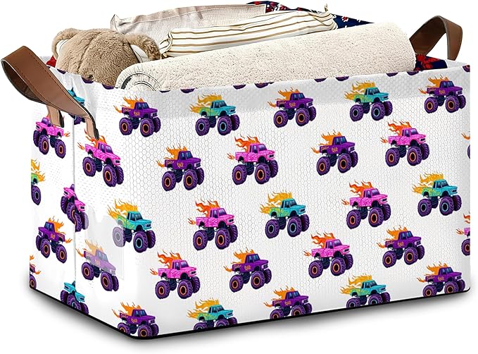 Funny Car Storage Baskets,Foldable Organizer Bin with Handles for Home Living Room Bedroom Closet Box 17x11.5x10Inch