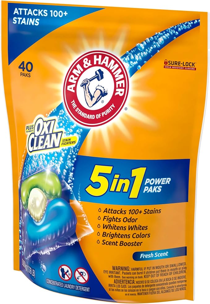 ARM & HAMMER plus OxiClean 5-in-1 Power Paks, 40 Count (Packaging may vary)