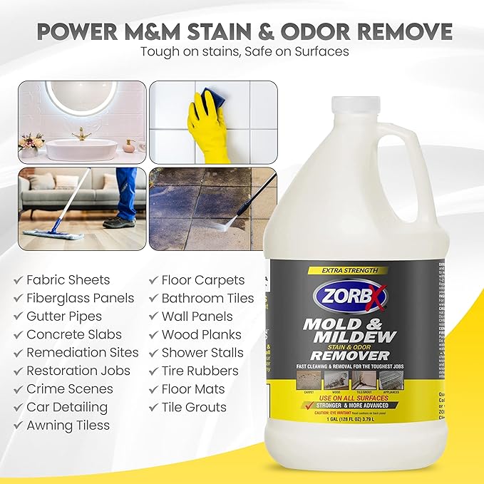 ZORBX Stain & Odor Remover & Cleaner Spray 128 FL Oz Refill – Scrub Free Formula - Bleach Free Stain & Smell Eliminator for Shower, Bathroom, Ceiling, Carpet, Cars, Walls & Wood
