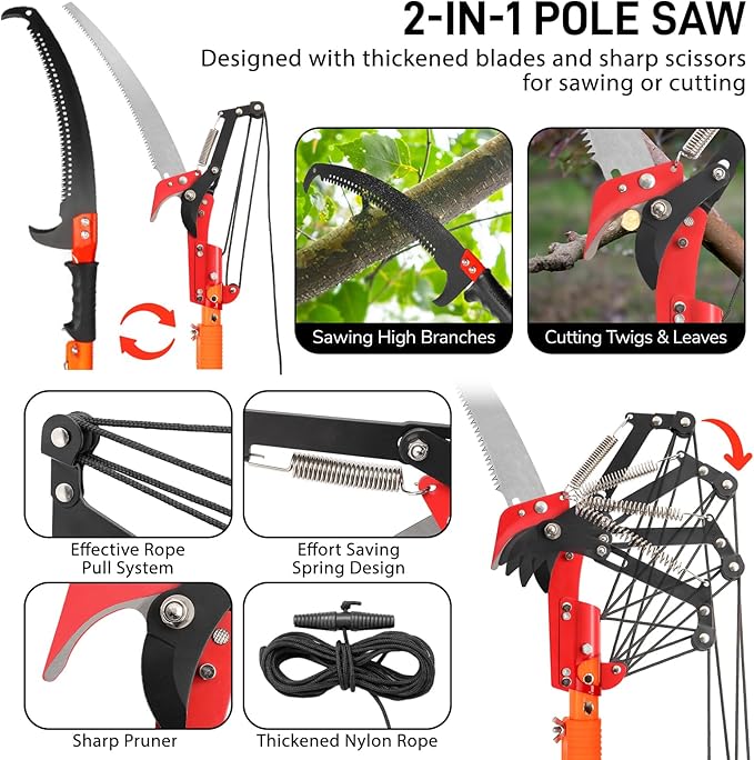 Outvita 7-24FT Telescoping Pruning Pole for Tree Trimming, Aluminum Manual Pole Saws for Tree Trimmer with Telescopic Extension Pole 1 Scissors 2 Blade