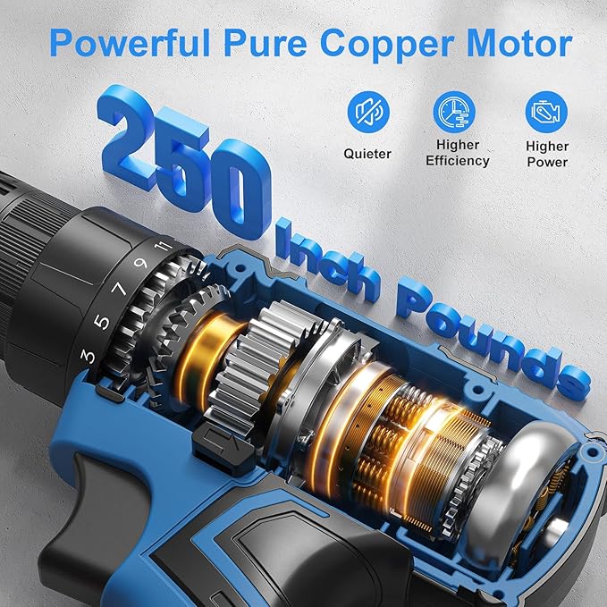 Cordless Drill Set,12V Power Drill Driver 3/8" Keyless Chuck with 92 Acessories, Built-in LED Light, 25+1 Position, Electric Drill for Home DIY Projects（Blue）
