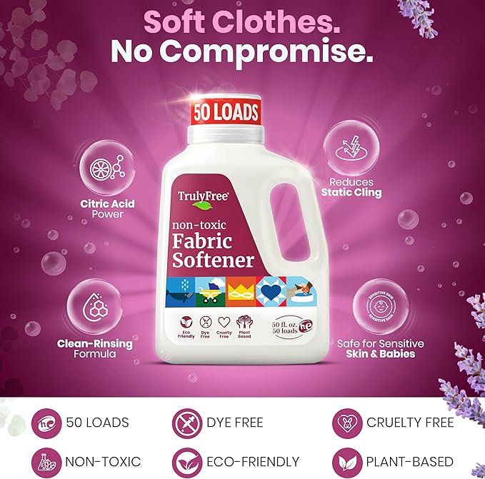 Truly Free Natural Fabric Softener | Non-Toxic for Babies & Kids Sensitive Skin | Plant-Based Laundry Softening Conditioner | Safe, Gentle & Chemical-Free | Signature Scent | 1 Pack with Jug