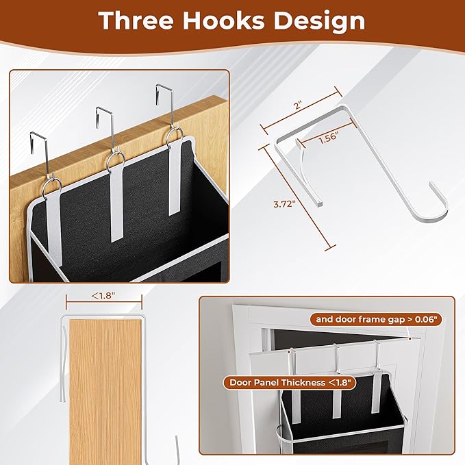 5 Tier Over The Door Organizer - Large Capacity Behind Door Hanging Shelves with 10 Mesh Pockets and Clear Windows, Closet Organizers and Storage for Bathroom, Bedroom, Nursery, 2 Pcak Black