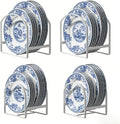 4 Pack Kitchen Plate Holder Organizer for Cabinet Space Saver Dinner Dish Storage Rack Upright Dish Drying Racks Metal Plate Dish Racks Stand for Cupboard and Countertop 2 Large 2 Small White
