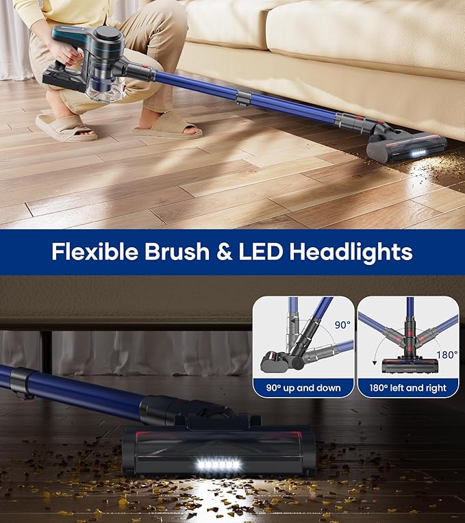NADALY Cordless Vacuum Cleaner for Home, 500W 40KPA Stick Vacuum Cordless with 45Mins Runtime, Anti-Tangle, Lightweight, 1.5L Dust Cup, 8-in-1 Rechargeable Vacuum for Hardwood Floor Carpet Pet Hair
