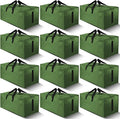 HOMESURE 12 Pack Large Strong Moving Bags with Zippers & Carrying Handles - Water-Resistant - Heavy Duty Storage Tote for Space Saving, Fold Flat, Alternative to Moving Box (Olive Green)