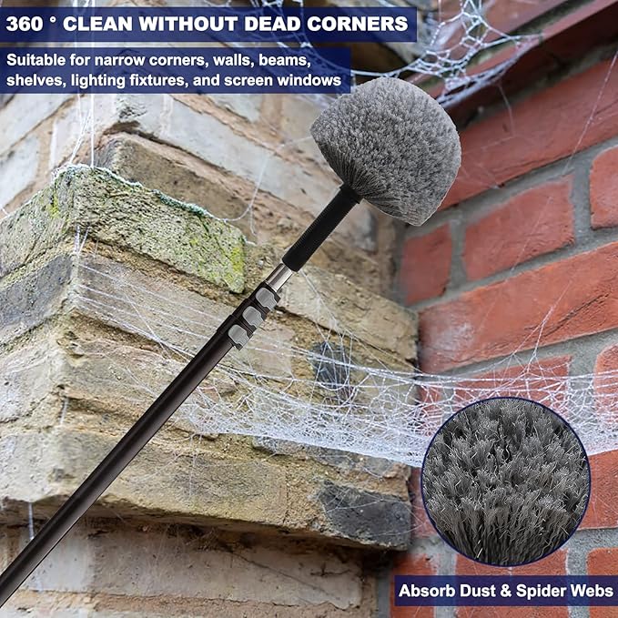 Grey Corner Cobweb Duster Head Brush - High Efficiency Twist-On Spider Web Brush Cleaning Tool for Indoor & Outdoor Cleaning, Compatible with Standard Acme Threaded Poles -1 Pack