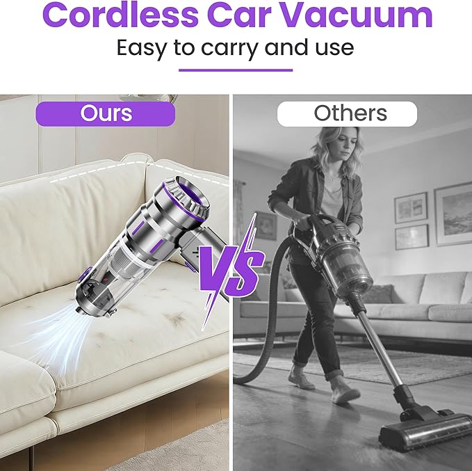 Portable Cordless Handheld Car Vacuum Cleaner - Equipped with Advanced Brushless Motor, 3 Suction Modes, 25,000 Pa Max Suction Power, Type-C Charging,for Car, Sofa & Keyboard
