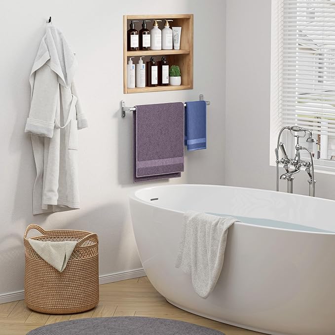 Powools Brushed Nickel Towel Rack for Bathroom - 24" Rustproof Towel Holder, Sturdy Towel Bar Wall Mounted, Space-Saving Towel Hanger, Bathroom Accessories, Home Decor, Apparment Essentials
