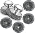 Stainless Steel Scrubber with Handle, Heavy Duty Steel Wool Scrubbers for Pots and Pans, Cast Iron, Steel Wool Scouring Pads for Stove, Oven, Grill, Kitchen, Sink Cleaning