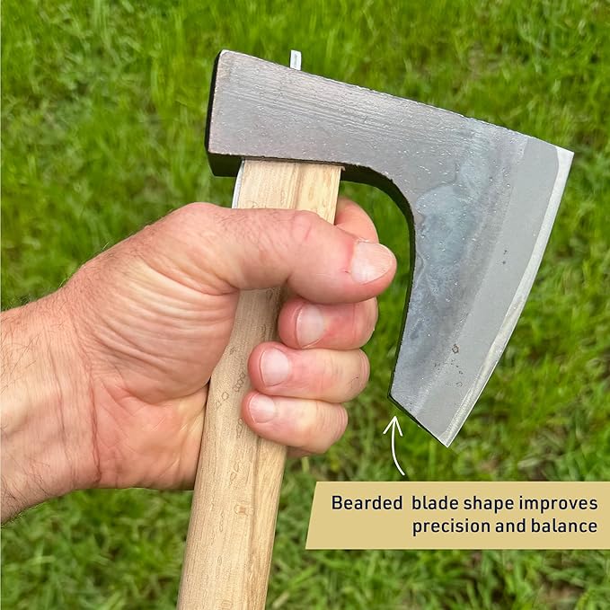 Hatchet Axe for Camping, Gardening, Survival, and Bushcraft - 13” Hand Axe Hatchet with High Carbon Steel Blade, White Oak Handle, and Split Leather Sheath - Camping Gear by Kings County Tools