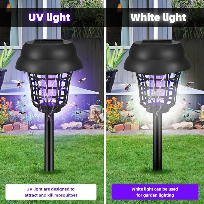 Solar Bug Zapper Outdoor Waterproof Solar Powered Mosquito Zapper Repellent Outdoor Patio,Cordless & Auto On/Off Small Fly Insect Zappers for Garden Backyard Gnat Bug Lamp for Outside,Pack of 4