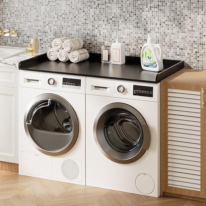 Washer Dryer Countertop, Laundry Room Organization and Storage, 27.6" x 54" Wood Laundry Countertop for Washer and Dryer, Black