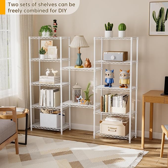 Golpart 5 tire Shelves Storage Wire Shelving Unit Metal Shelf Adjustable Organizers Storage Shelving with Wheels for Bathroom Laundry Room Kitchen Pantry12”D x 22”W x 69”H White