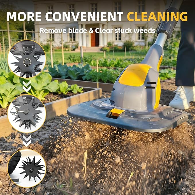 Electric Garden Tiller Cultivator, Cordless Rototiller for Gardening with 2X4.0Ah Batteries & Charge & LCD Display, 9-Inch Tilling Width, 6.6-Inch Depth Tiller for Soil Cultivation, Weeding