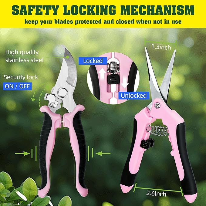 4 Pack Garden Pruning Shears, Stainless Steel Garden Shears, Gardening Shears, Garden Scissors, Clippers, Pruning Snips, Pruning Shears for Gardening Tools (Pink)