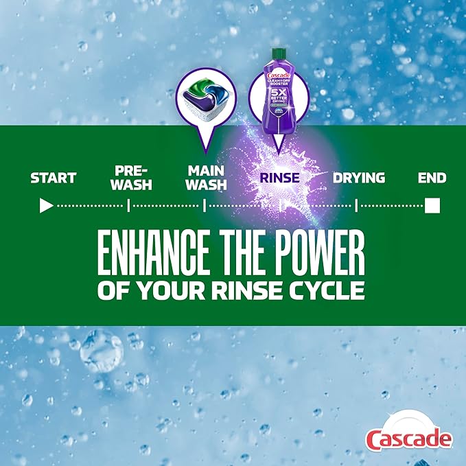 Cascade Rinse Aid Clean & Dry Booster Dishwasher Liquid, Gel & Detergent Pods for Sparkling Clean Dishes, Dishwasher Soap, Tablets & Rinse Aid Dry Booster, 8.45oz