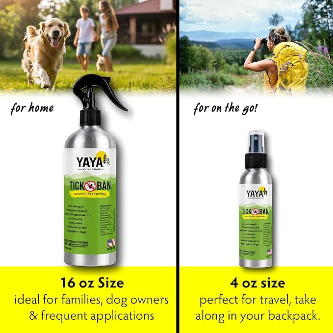 Yaya Organics All Natural Extra Strength Tick Repellent DEET Free - 4 Ounce Spray Bottle