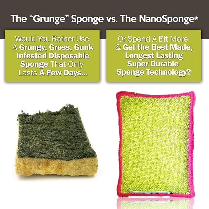 Nano Sponge Cleaning Sponges. Supersized Everyday Heavy Duty Household Kitchen and Dish Sponge. 2 Pack. 4.5 x 3