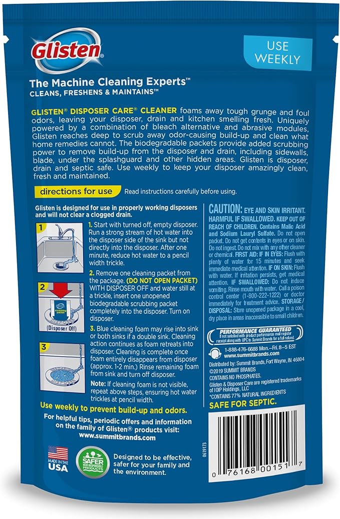 Glisten DP20B Disposer Care Foaming Garbage Disposer Cleaner-Twenty Pack (20 Uses)-Powerful Disposal Cleanser for Complete Cleaning of Entire Disposer-Lemon Scented, 24.5 oz