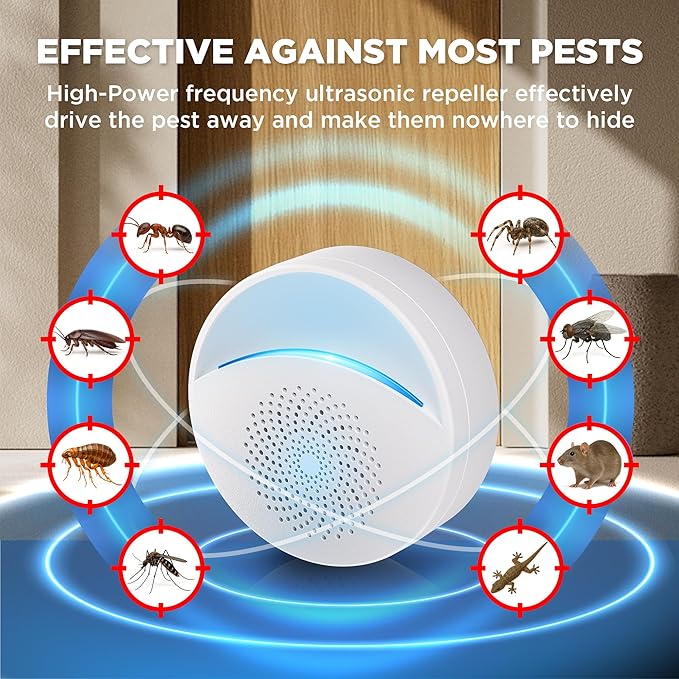 [2025 Upgraded] Ultrasonic Insect & Pest Indoor Repeller, Plug-in Control Electronic Repellent for Roach, Rodent, Mouse, Bugs, Mosquito, Spider, Mice, Ant, Home, Kitchen, Garage (6 Pack)
