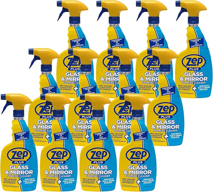 Zep Plus Glass & Mirror Cleaner - 32 Oz. (Case of 12) - R53812 - Keep Your Mirror and Glass Surfaces Clear + Streak-free While Also Preventing Mirror Fog…
