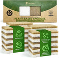 Natural Kitchen Sponges Pack of 20 - Biodegradable Cellulose and Coconut Husk Walnut Scrubbers - Odor Free Non Scratch - Eco Friendly Quick Drying Dishwashing Sponges