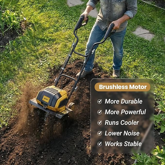 Mellif 40V Cordless Garden Tiller/Cultivator Compatible with Dewalt 20v Max Battery (Tool Bare) 14.2'' Width 8.7'' Depth 16 Steel Tines, Electric Rototiller Brushless Foldable with Adjustable Wheels