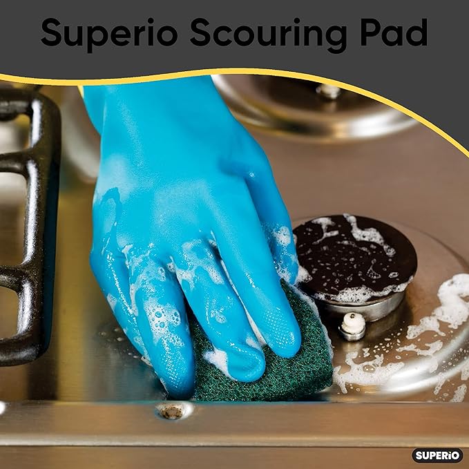 Scouring Pad Non-Scratching Scrubber Non-Scratch Cleaning Scrub Pads, Heavy Duty Scouring Pad, Reusable Kitchen Scrubbing Pad Pack of 5, Green, By Superio
