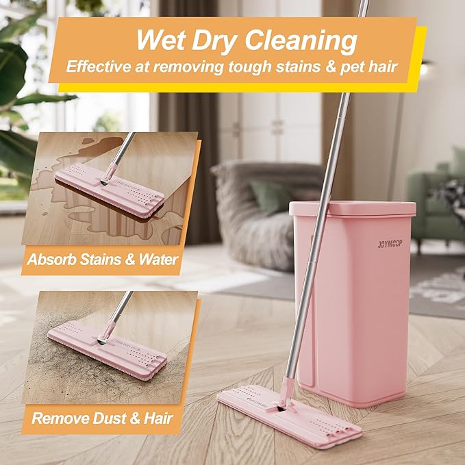 JOYMOOP Flat Mop Head, with 13-inch Microfiber Mop Pad Replacement - Pink, 1 Pack