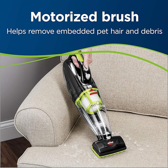 Bissell Pet Hair Eraser Cordless Hand Vacuum, Home, Auto, and Pet Vacuum, Crevice Tool, Upholstery Tool, and Motorized Brush Included, 1782