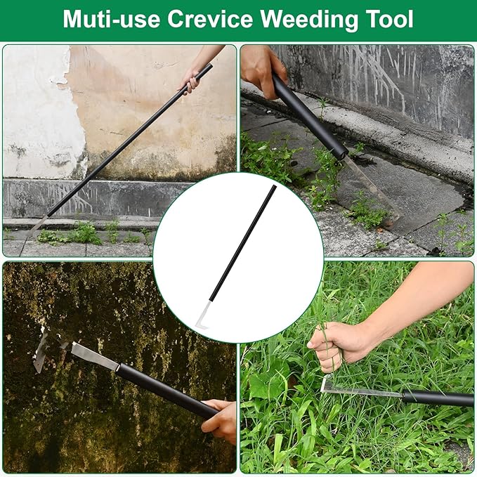 49.2” Long Handle Crack Weeder, 3 Adjustable Length Crevice Weeding Tool Manual Weeder Puller for Sidewalk, Paver, Wall Gaps, Lawn Yard Gardening Tool (Silver)