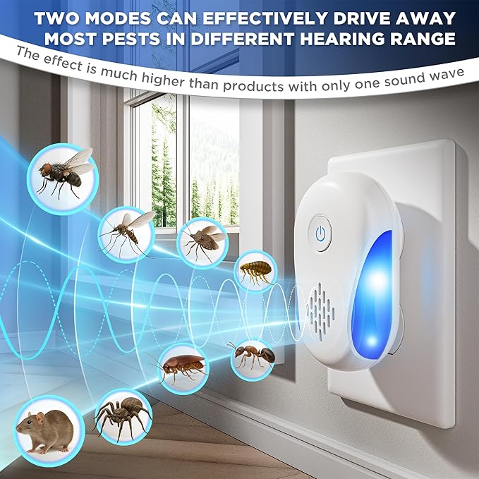 [2025 Upgraded] Ultrasonic Insect & Pest Indoor Repeller, Electronic Plug-in Control Repellent for Roach, Mouse, Rodent, Bugs, Mosquito, Mice, Ant, Spider, 2 Mode Switching (6 Pack)