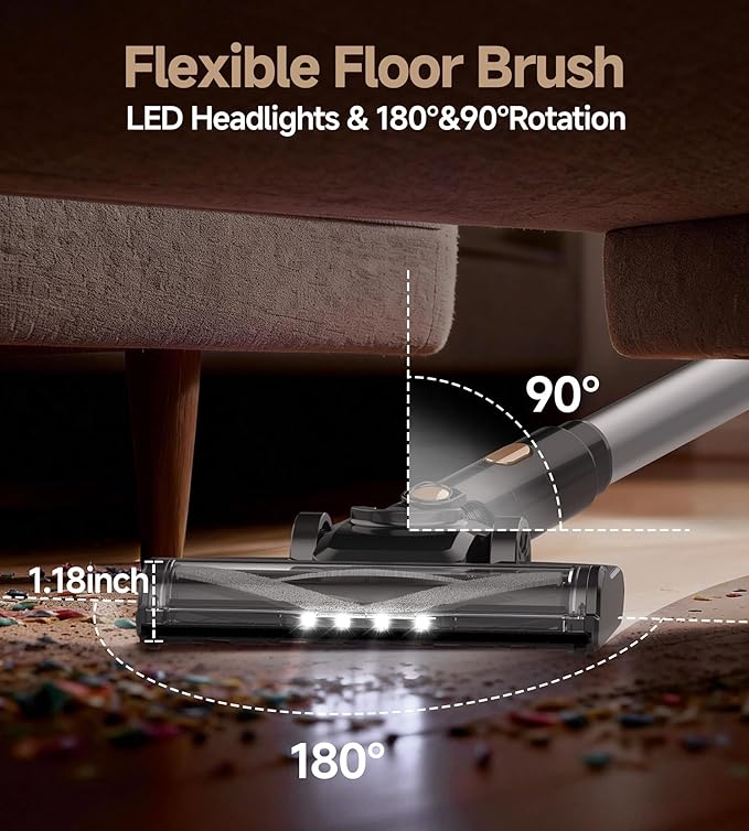 Hivroo N17 Cordless Vacuum Cleaner, Upgraded Lightweight Stick Vacuum for Home, 45mins Runtime, Powerful Suction, Self-Standing, Anti-tangle, Rechargeable Vacuum for Hard Floor Carpets Pet Hair (Gold)