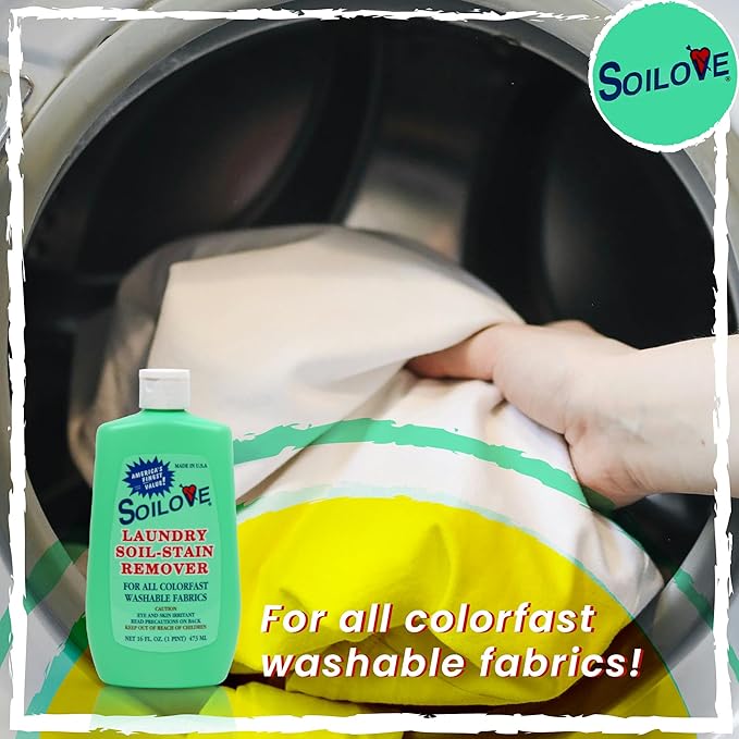 Soilove Laundry Stain Remover Liquid – 4 Bottles (16oz) – Powerful Prewash for Blood, Grease, Ink, Grass, Food, & More – Enzyme-Based Concentrated Stain Fighter for Clothes