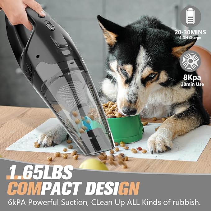BSRCO Hand Vacuum Powerful Suction, Hand held Vacuum Cordless Rechargeable with LED