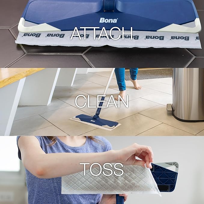 Bona Multi-Surface Floor Disposable Wet Cleaning Pads - Residue-Free Floor Cleaning Solution for Stone, Tile, Laminate, and Vinyl Floors - 12 Count (Pack of 2)