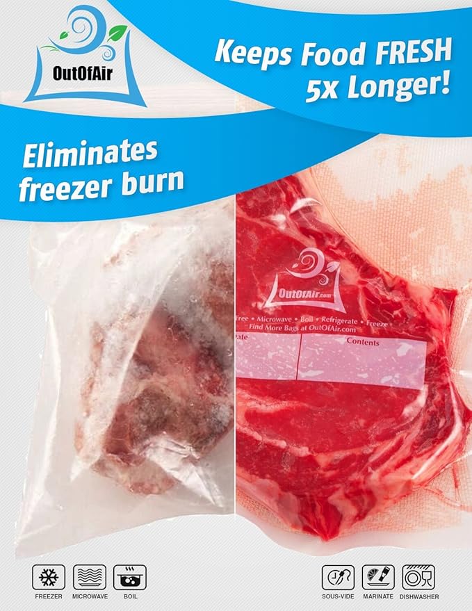 8" x 25' Rolls (Fits Inside Machine) - 4 Pack (100 feet total) OutOfAir Vacuum Sealer Rolls. Works with FoodSaver Vacuum Sealers. 33% Thicker, BPA Free, Sous Vide, Commercial Grade