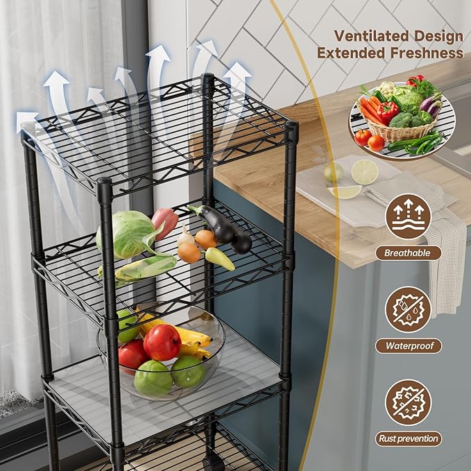 Golpart 4 Tier Adjustable Storage Shelves Metal Utility Shelf Wire Shelving Unit Organizer Rack for Home Kitchen Office Bathroom Pantry Room 12" D x 18" W x 44" H