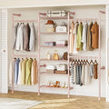 ONBRILL H3 Wall Mounted Closet System, Expandable Industrial Pipe Clothes Rack Clothing Rack for Hanging Clothes, Heavy Duty Closet Organizers and Storage in Wardrobe Closet, Pink
