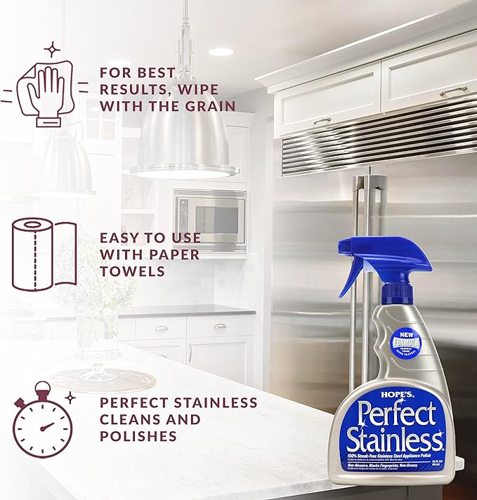 HOPE'S Perfect Stainless Steel Cleaner 22-Ounce, Streak-Free Self- Polishing Formula, Blocks Fingerprints, Pack of 2, 44 Fl Oz