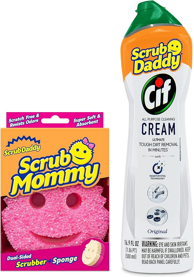 Scrub Daddy Scrub Mommy + Cif Cream All Purpose Cleaner, Original - Cleaning Supplies with Household Cleaning Cream & Non Scratch Sponge - Bathroom & Kitchen Cleaner