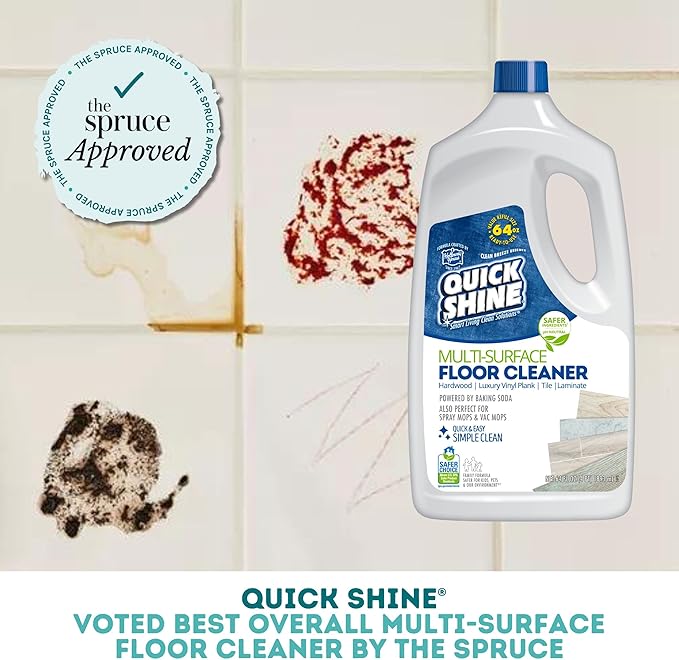 Quick Shine Multi Surface Floor Cleaner 64oz, 4Pk | Ready to Use-Streak Free- No Rinse | Use on Hardwood, Laminate, Luxury Vinyl Plank & Stone | Use in Spray Mops & Vac Mops | Safer Choice Cleaner
