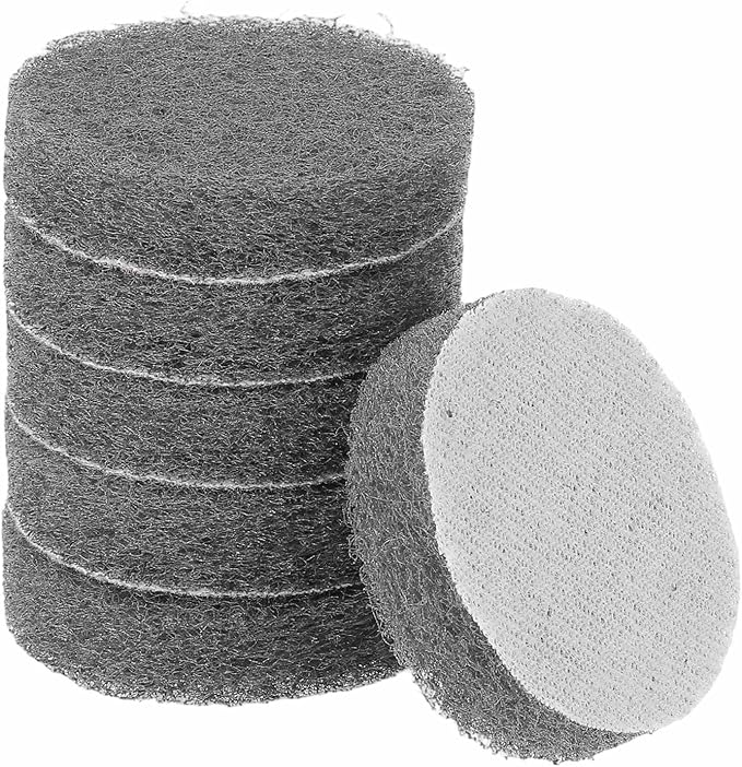 HARFINGTON 6pcs Scrubber Scouring Pads 800 Grits 2 Inch Drill Power Brush Hoop and Loop Surface Conditioning Disc Drill Scuffing Disc Scrub Pads for Home Kitchen Cleaning, Gray