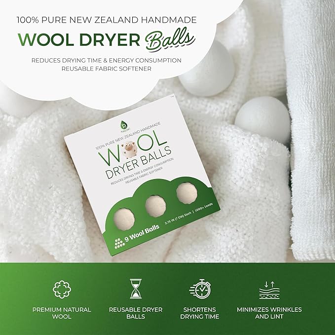 Pursonic XL Laundry Wool Dryer Balls Made with 100% Pure New Zealand Wool - Natural Reusable Fabric Softener Balls for Drying Time & Energy Consumption - Reduces Clothing Wrinkles & Lint - Set of 6