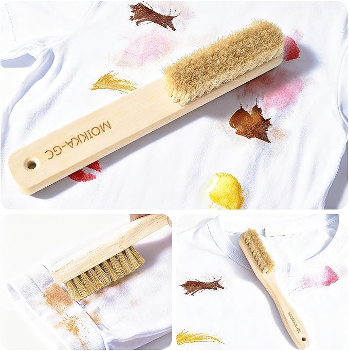 Wood Laundry Stain Brush Set (Large + Small) with Boar Bristles – Tough Stain Remover for Delicates, Cotton, Linens & Shoes, Laundry Scrub Brushes for Clean Fabric