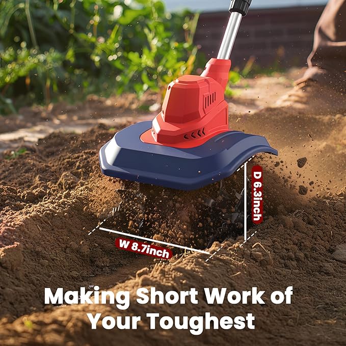 Cordless Garden Tiller Cultivator Compatible with Milwaukee 18V Battery, 250RPM Electric Rototiller with Brushless Motor, 48 Steel Tines, 8.7" Tilling Width, 6.3" Depth, Rotary Tiller(Tool ONLY)