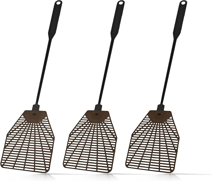 Fly Swatter Manual 3 Pack - Rubber Fly Swatters Multi Pack 16.33" - Fly Swatters Hand for Indoors & Outdoors, Heavy Duty
