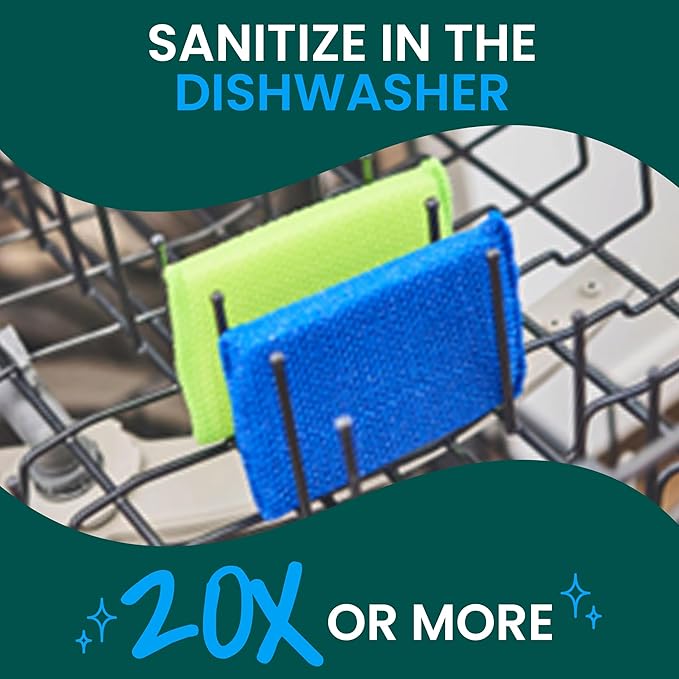 Scotch-Brite Blooms Dobie Scrubbing Pad, Non-Scratch Kitchen Sponge for Cleaning Dishes, Appliances, and Bathrooms, Raindrop Blue Dish Sponge that Dries Fast, 2 Pack